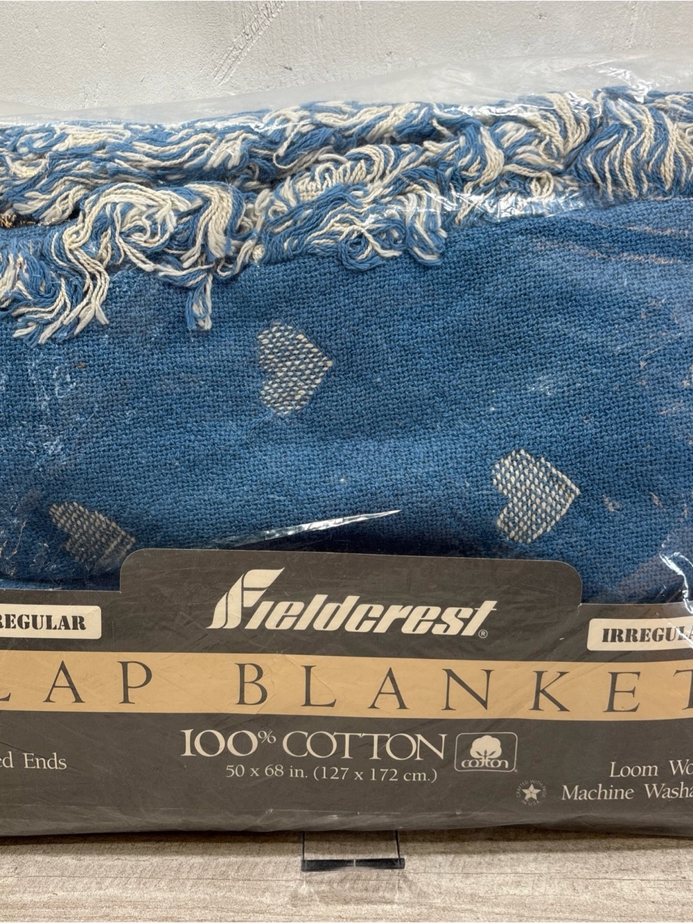 NEW Vintage Fieldcrest Loom Woven Throw Blanket Blue & White 50"x 68" Cotton